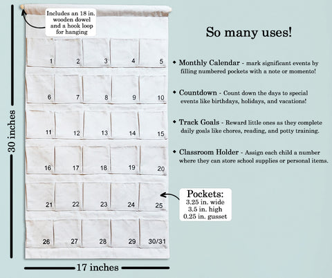 30-Day Canvas Interactive Wall Hanging, Calendar, Countdown to Special Events, Advent, Classroom Holder, Goal Tracker 30-Day Canvas Interactive Wall Hanging, Calendar, Countdown to Special Events, Advent, Classroom Holder, Goal Tracker