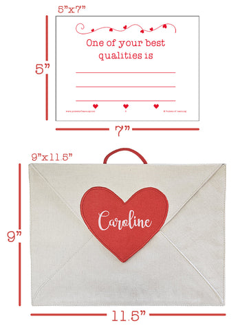 Personalized Valentine Heart Canvas Envelope w/ 14 Love Note Cards with hanging loop for mantle, chair, or door Personalized Valentine Heart Canvas Envelope w/ 14 Love Note Cards with hanging loop for mantle, chair, or door