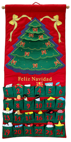 Green Christmas Tree Advent Calendar With "Feliz Navidad" Green Christmas Tree Advent Calendar With "Feliz Navidad"