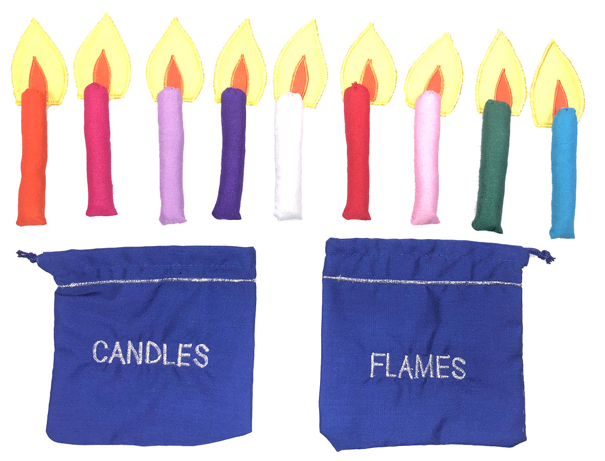 COMPLETE SET OF PIECES - Candles, Flames, and Pouches - Replacement pieces for Happy Hanukkah Menorah Jewish Wall Hanging