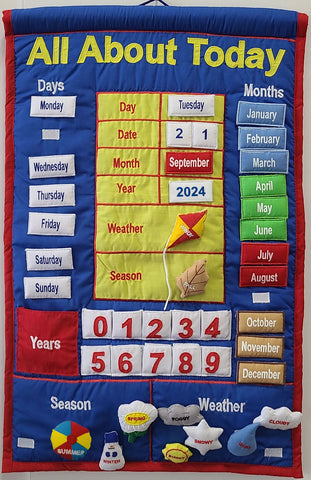 All About Today Kids Interactive Cloth Calendar (Available in English or Spanish/Espanol)