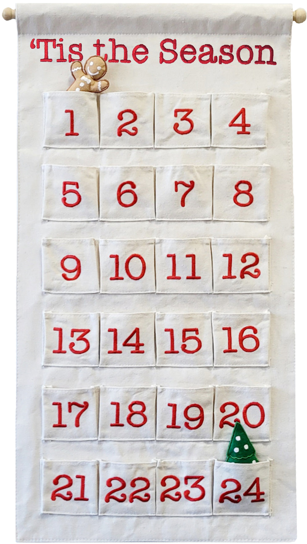 Canvas 'Tis the Season Christmas Advent Countdown Calendar Wall Hanging for Families and Kids with Felt Markers by Pockets of Learning