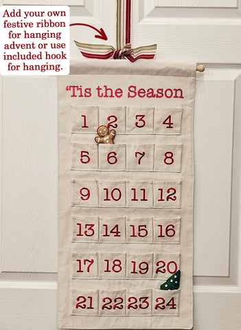 Canvas 'Tis the Season Christmas Advent Countdown Calendar Wall Hanging for Families and Kids with Felt Markers by Pockets of Learning