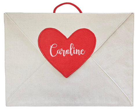 Personalized Valentine Heart Canvas Envelope w/ 14 Love Note Cards with hanging loop for mantle, chair, or door
