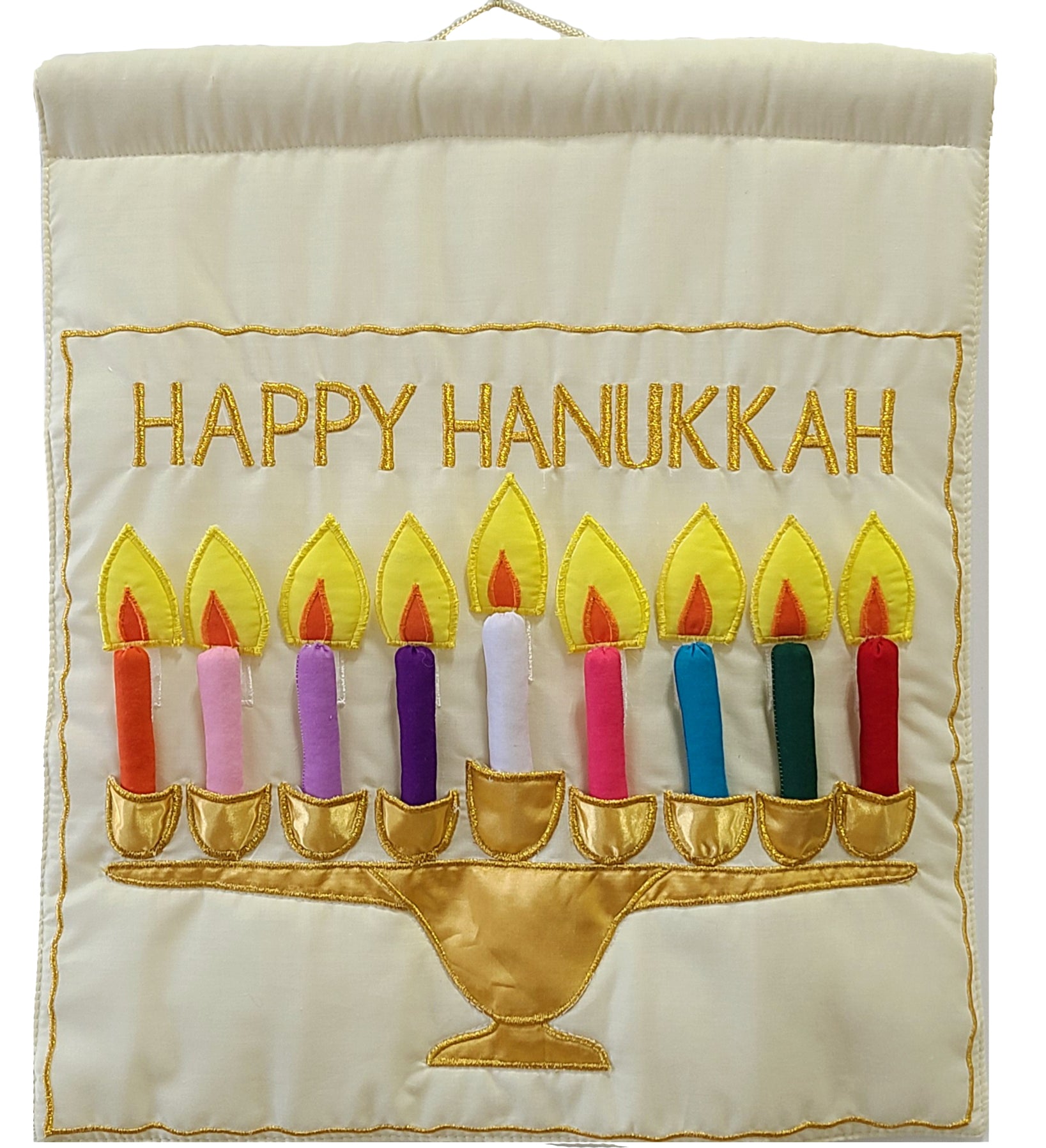 Ivory Happy Hanukkah Menorah Jewish Wall Hanging