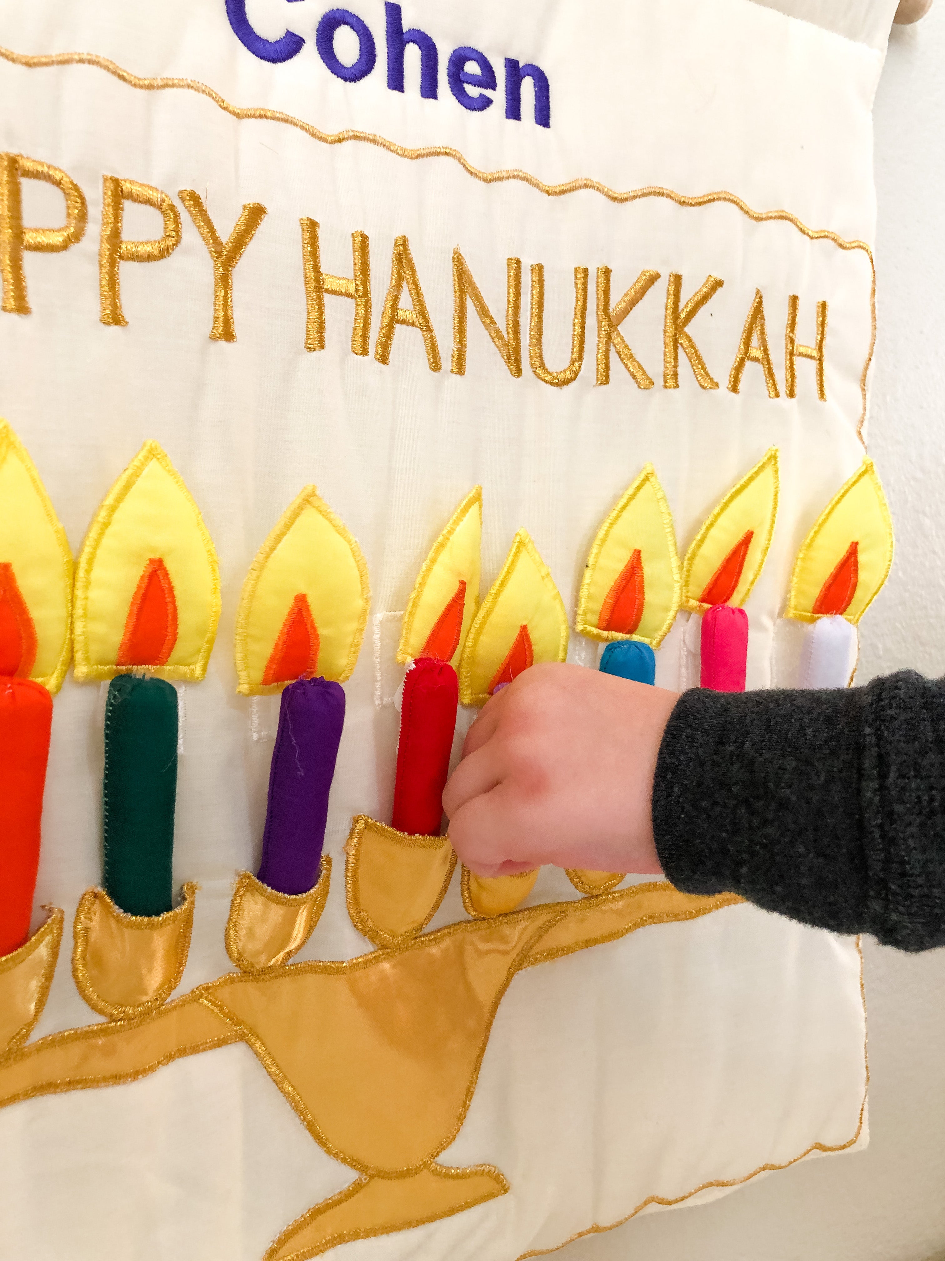 Ivory Happy Hanukkah Menorah Jewish Wall Hanging